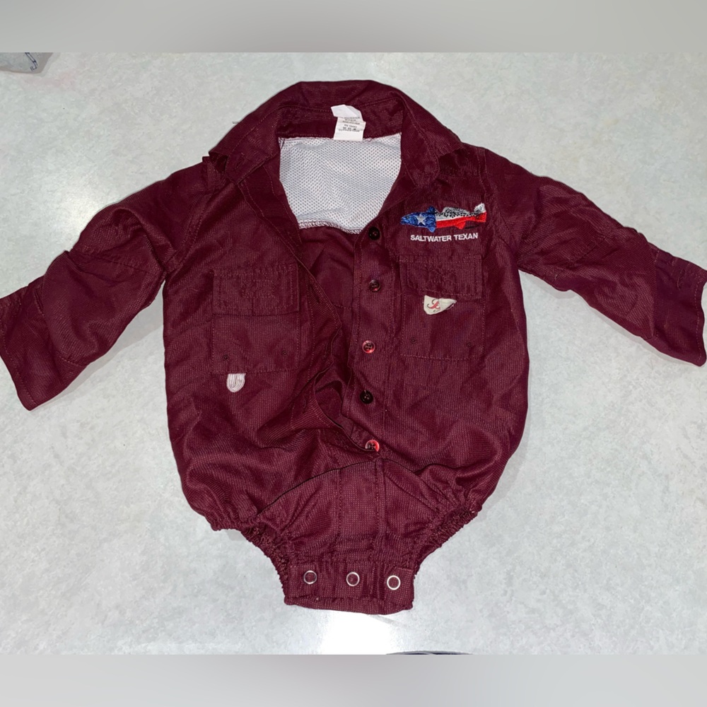 Baby Boys Bull Red PFG Vented Fishing Shirt Button Up One Piece